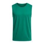 Bright green sleeveless athletic top with round neckline, displayed front-facing on clean white background. Fabric shows subtle vertical texture for breathability and stretch.