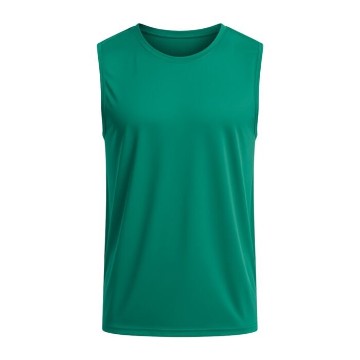 Bright green sleeveless athletic top with round neckline, displayed front-facing on clean white background. Fabric shows subtle vertical texture for breathability and stretch.