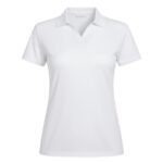 A white short-sleeve polo shirt with a collar and V-neck design