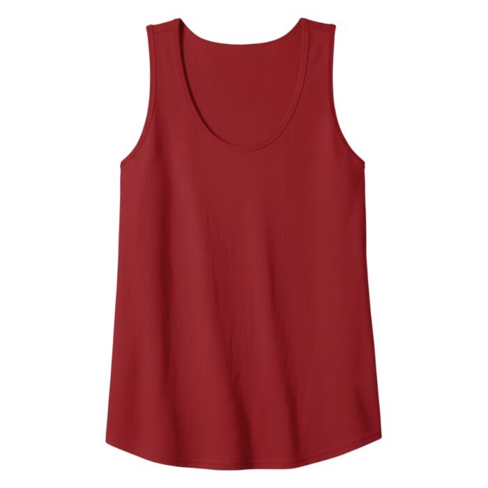 Red sleeveless tank top with a scoop neckline and a relaxed straight hem