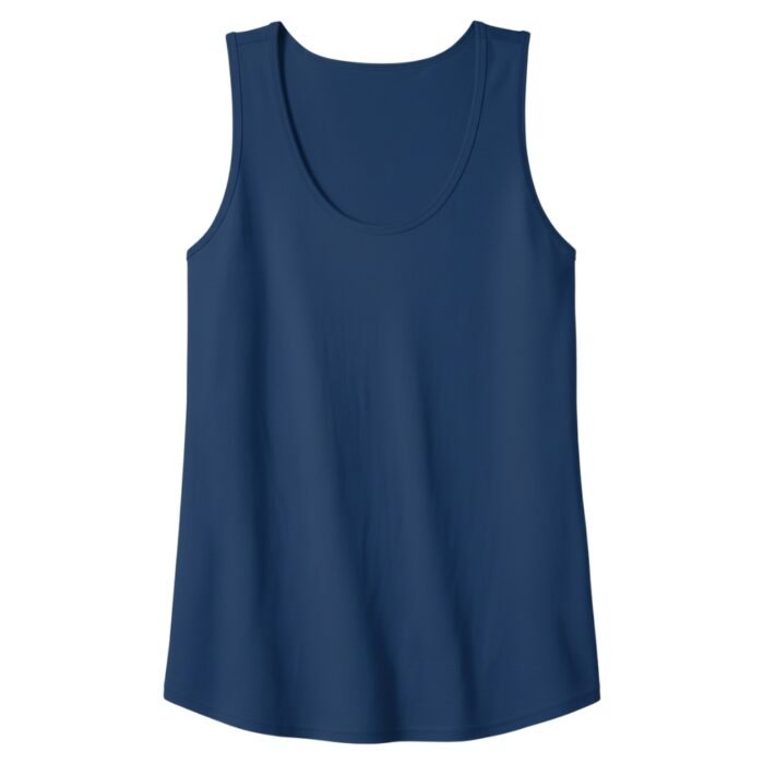 Navy blue sleeveless tank top with a scoop neckline and relaxed straight hem.