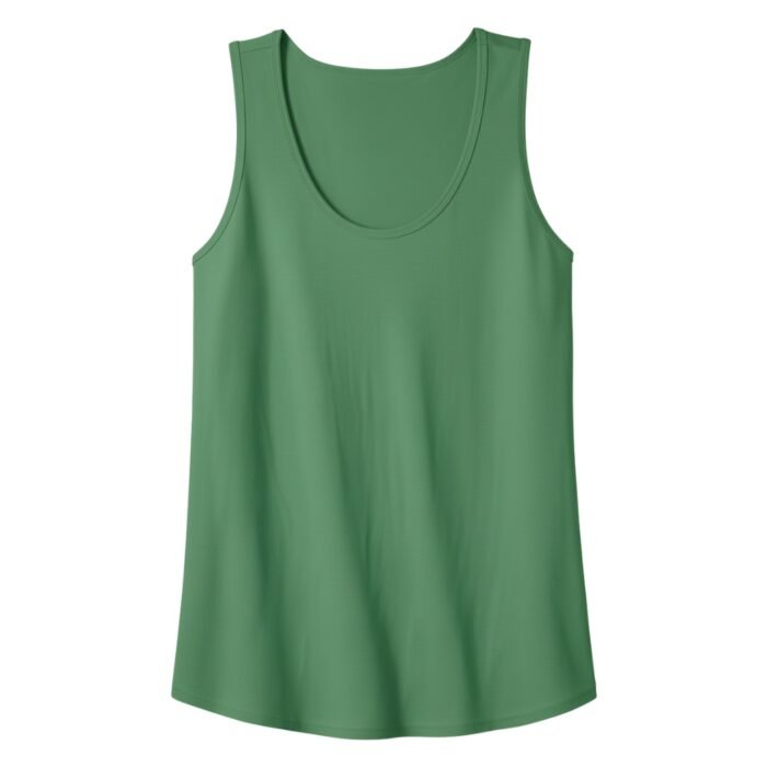 Green sleeveless tank top with a scoop neckline.