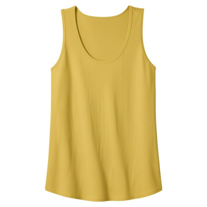 Yellow sleeveless tank top with a scoop neckline.
