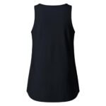 Black scoop-neck sleeveless tank top with wide armholes and a smooth, draped fit.