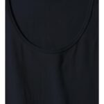 Black scoop-neck sleeveless tank top with a wide armhole racerback-style cut.