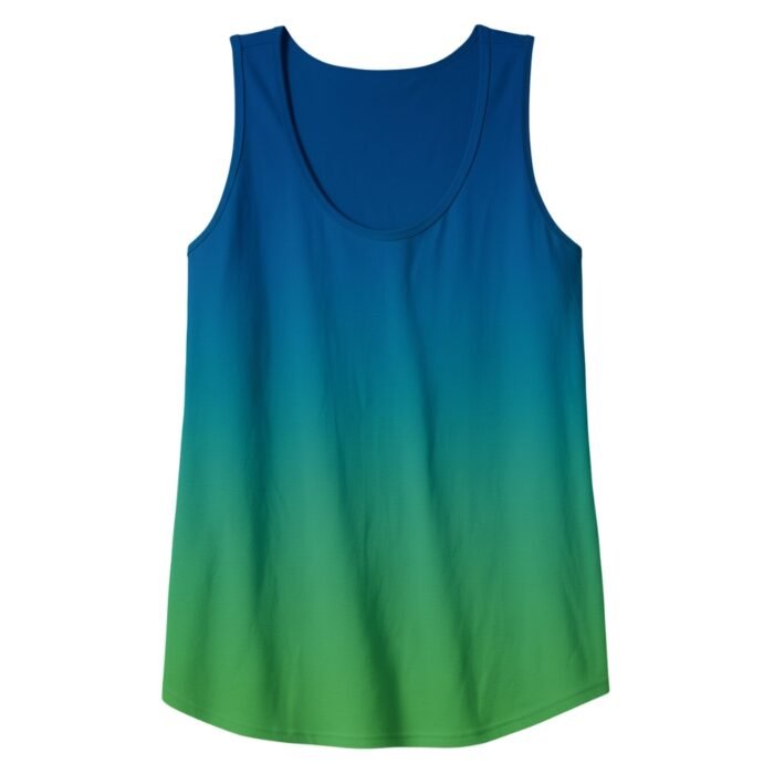 Teal-to-green gradient sleeveless tank top with a scoop neckline and racerback-style wide armholes.