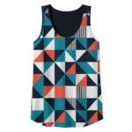 Color-block patterned sleeveless tank top with a scoop neckline and racerback-style wide armholes.