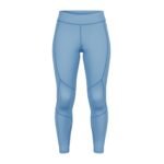 Front view of blue high-waisted athletic leggings with defined stitching for a modern and comfortable design.