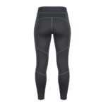Back view of dark gray high-waisted athletic leggings with stitched detailing, designed for active wear.