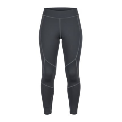 A pair of dark gray athletic leggings with stitched detailing, designed for active wear.