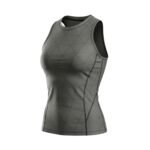 Gray athletic tank top with a subtle geometric pattern and a fitted design, viewed at a slight angle