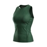 Green athletic tank top with a sleek, fitted design and a subtle geometric pattern, shown at an angle.