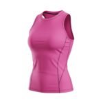 Pink athletic tank top with a fitted, streamlined design and seam detailing, shown at an angle.