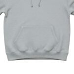 Close‑up view of a women’s basketball hoodie on a female model, focusing on the hood, neckline, and upper chest area.