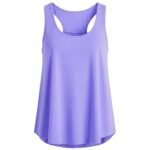 Lavender sleeveless athletic tank top with racerback-style cutout neckline and swing hem