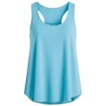 Light blue athletic tank top with a racerback-style neckline and sleeveless swing hem
