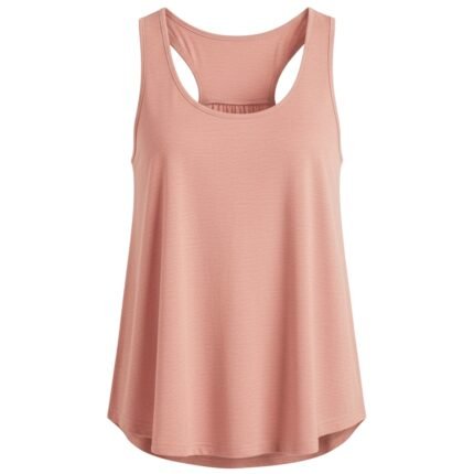 Peach racerback tank top with rounded neckline and gently curved hem, worn flat on white background.