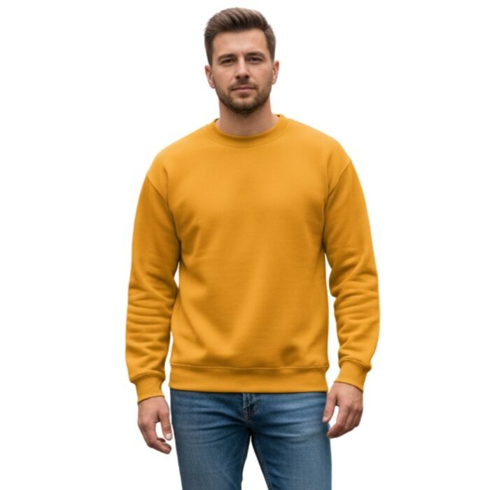 Men’s basketball fleece sweatshirt on male model, front view, showing sporty fit and ribbed cuffs.