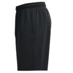 Black men’s soccer shorts with an elastic waistband and straight leg fit
