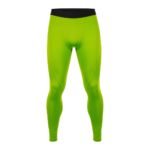 Men’s bright green rugby compression leggings with a black waistband, shown from the front on a plain white background.