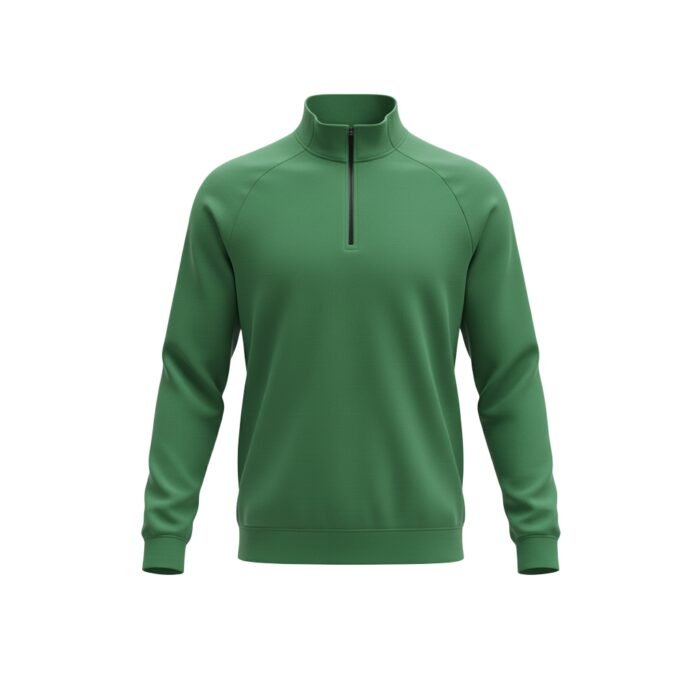 Green quarter-zip pullover with a stand collar and half-zip front closure.