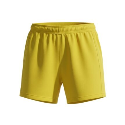 Full front view of women’s soccer shorts on a plain background.