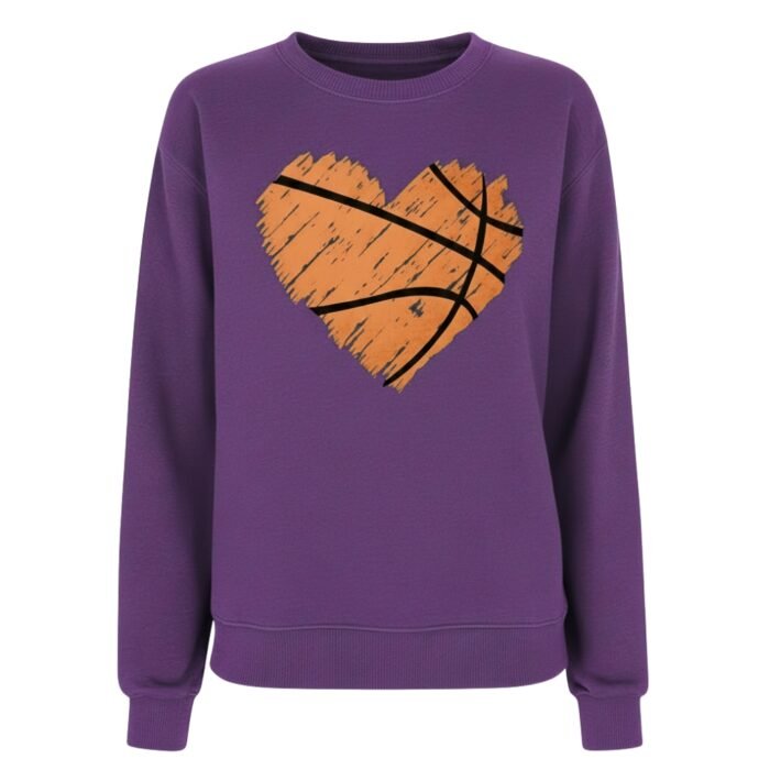 Women’s basketball fleece sweatshirt on model, front view showing full chest and torso fit.