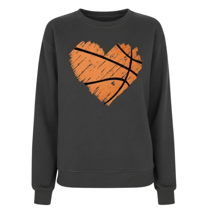Women’s basketball fleece sweatshirt on model, front view showing full chest and torso fit.