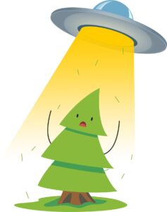 A tree under an alien spaceship looks like it's lost.