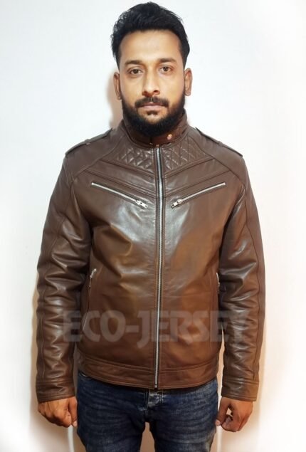 Heavy Mens Dark Brown Biker Leather Jacket – Flapper Design