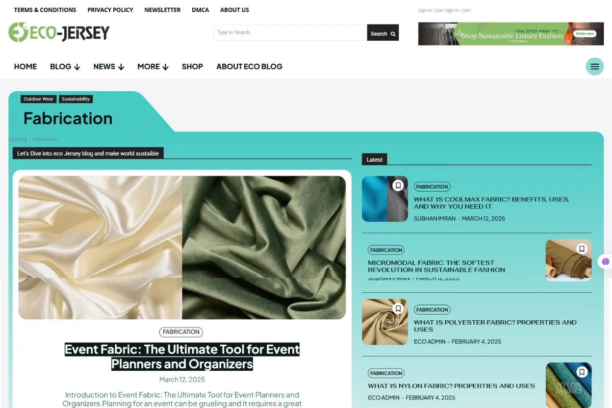 Eco Jersey blog directory fabrication page.