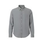 Men’s grey denim button-down shirt front view with point collar and button placket