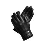 Leather black gloves showing front and back views on a clean white background.