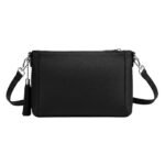 Black leather crossbody mini bag with a clean back design and detachable strap.