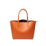 Light brown tote bag with two top handles and a zip-top opening, front view on a white background