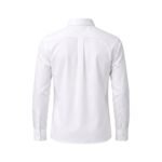 Men’s white long-sleeve dress shirt, back view laid flat on a white background.