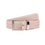 Light orange women’s leather belt with a silver rectangular buckle in a front view