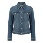 Women’s classic blue denim jacket with front buttons and chest pockets