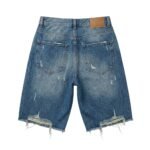 Back view of Blue baggy denim short with classic pocket design