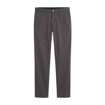 Men’s chino pants, front view laid flat on a white background.