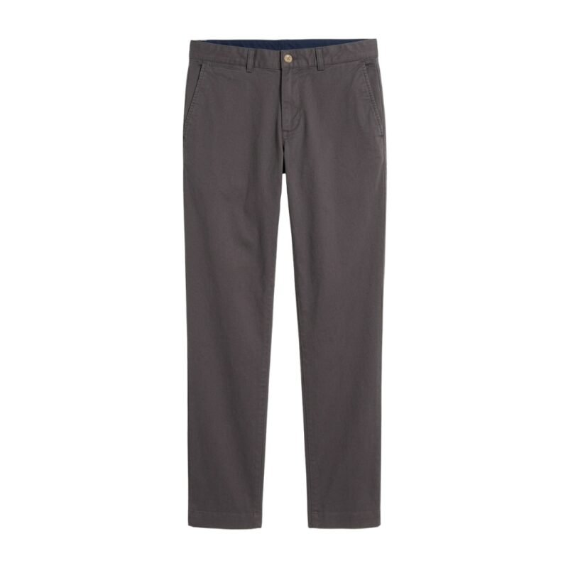 Men’s chino pants, front view laid flat on a white background.