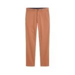 Men’s rust-colored chino pants, front view laid flat on a white background.