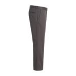 Side view of men’s chino pants laid flat on a white background.