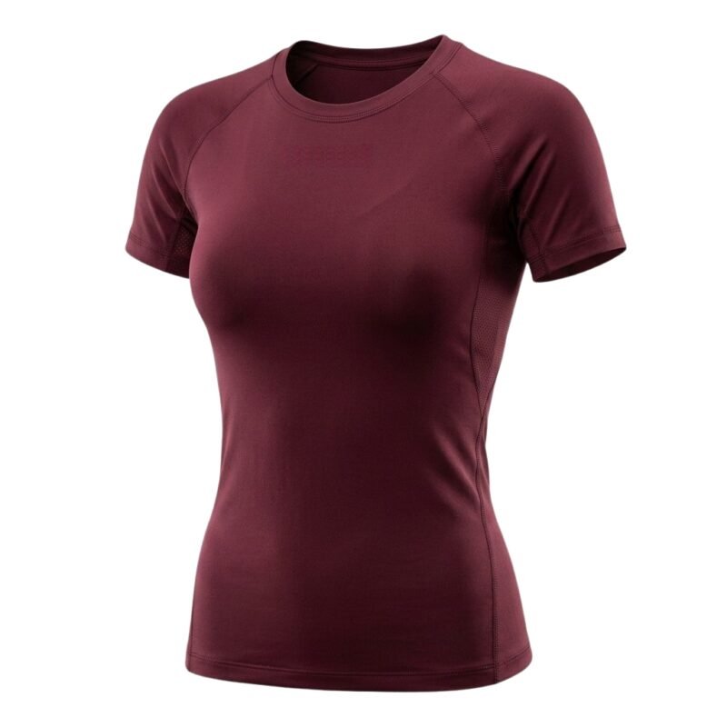 Women’s black compression shirt, front view.