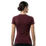 Women’s black compression shirt, back view.