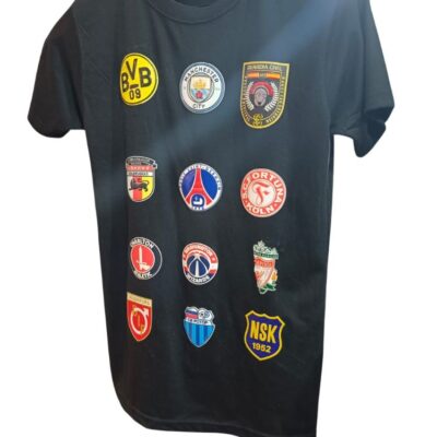 Custom labeling capability showing various garment labels and branding options