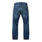 Men’s blue denim jeans with five-pocket styling and contrast stitching, straight fit