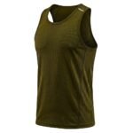 Dark olive men’s gym tank top, front view on a white background.