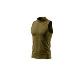 Dark olive women’s high-neck sleeveless tank top, front view on a white background.