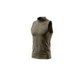 Neutral gray women’s high-neck sleeveless tank top, front view on a white background.